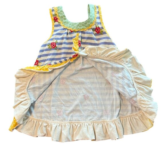 Matilda Jane Girls Ruffle Sleeveless Top Blue Striped Floral Yellow Size 4 - Picture 6 of 7